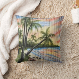 TROPICAL PALM TREES BEACH BLINDS THROW PILLOW