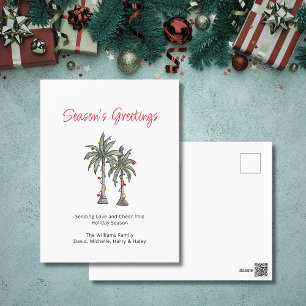 Tropical Palm Trees Beach Christmas Illustration Holiday Postcard