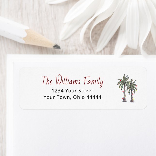 Tropical Palm Trees Beach Christmas Return Address Label (Insitu)
