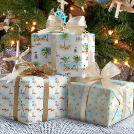 Tropical Palm Trees Beach Christmas Wrapping Paper Sheets
