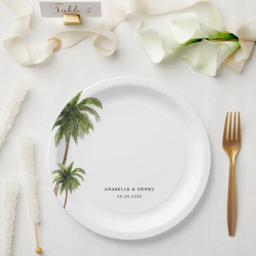 Tropical Palm Trees Beach Destination Wedding Paper Plates
