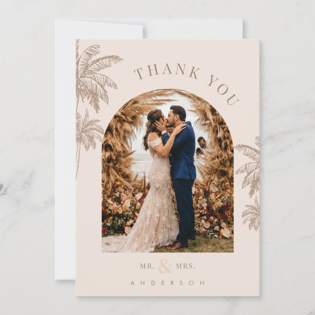 Tropical Palm Trees Beach Destination Wedding Thank You Card (Front)