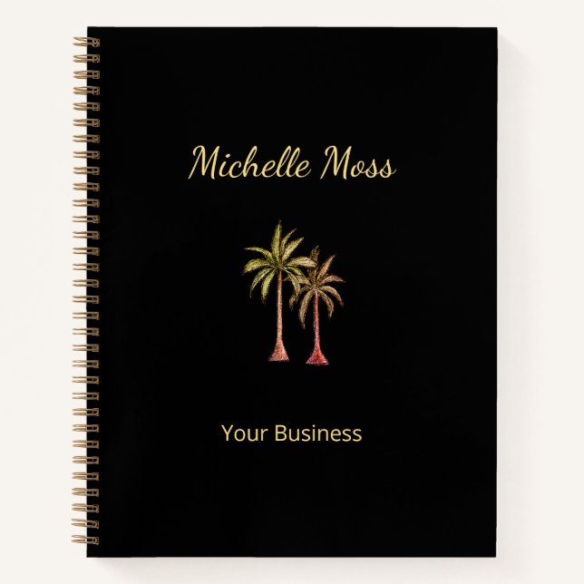 Tropical Palm Trees Beach Elegant Gold Black Notebook (Front)