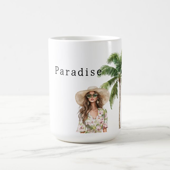 Tropical Palm Trees Beach Girl Coffee Mug (Center)