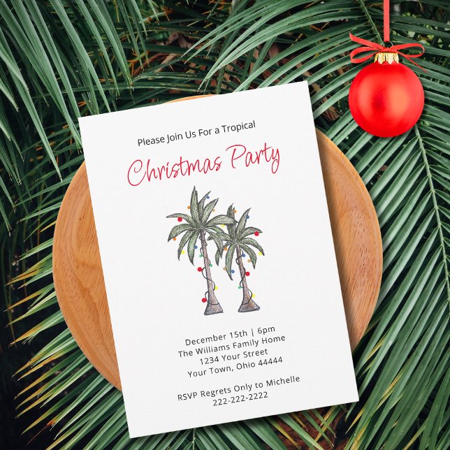 Tropical Palm Trees Beach Holiday Party Christmas  Invitation (Creator Uploaded)