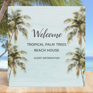 Tropical Palm Trees Beach House Guest Information 3 Ring Binder