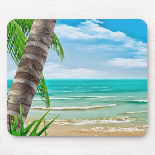 Tropical Palm Trees Beach Island Mouse Pad