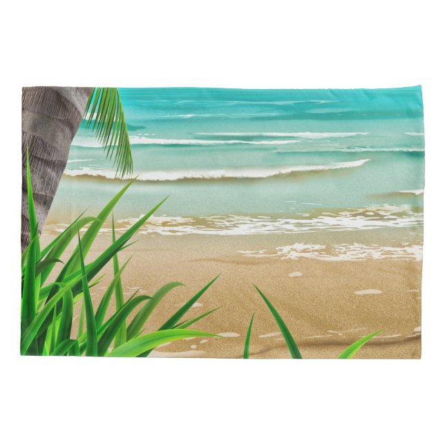 Tropical Palm Trees Beach Island Pillow Case (Back)