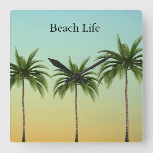 Tropical Palm Trees Beach Life Vintage Sunset  Square Wall Clock