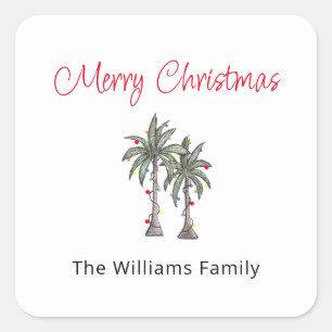 Tropical Palm Trees Beach Merry Christmas Square Sticker