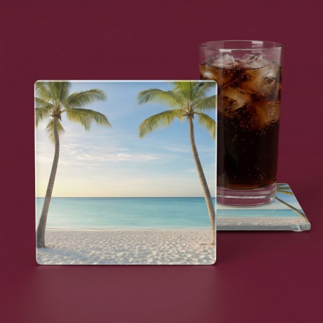 Tropical Palm Trees Beach Paradise Glass Coaster (Creator Uploaded)