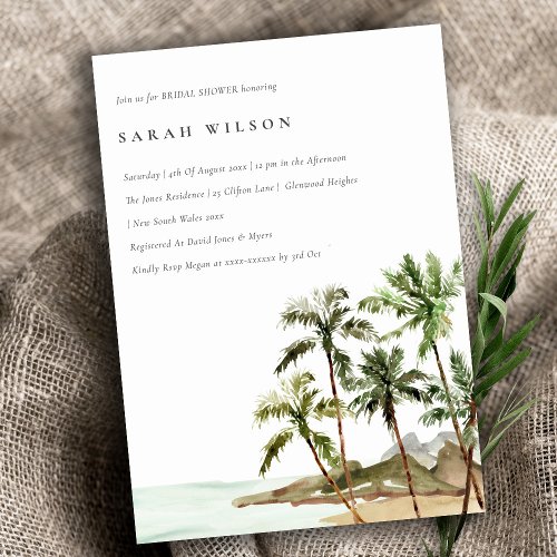 Tropical Palm Trees Beach Sand Bridal Shower Invitation