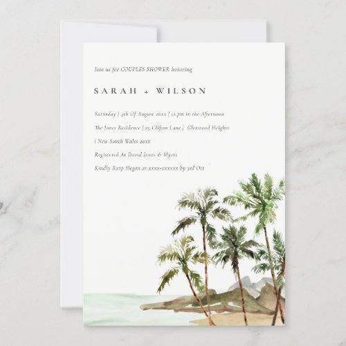 Tropical Palm Trees Beach Sand Couples Shower Invitation