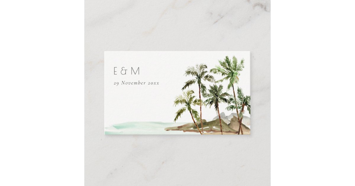 Tropical Palm Trees Beach Sand Monogram Wedding Place Card | Zazzle