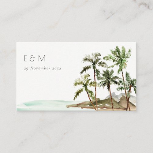 Tropical Palm Trees Beach Sand Monogram Wedding Place Card