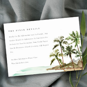 Tropical Palm Trees Beach Sand Wedding Details Enclosure Card