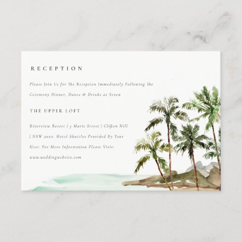 Tropical Palm Trees Beach Sand Wedding Reception Enclosure Card