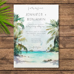 Tropical Palm Trees Beach Scene Modern Wedding Invitation<br><div class="desc">Elevate your wedding celebration with our exquisite Tropical Palm Trees Modern wedding suite. These stunning invitations showcase a beach scene of lush green and brown watercolor palm trees, set against a serene beach, creating a captivating and tropical atmosphere. Ideal for beach or destination weddings, these invitations effortlessly capture the essence...</div>