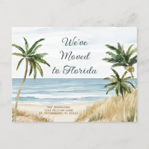 Tropical Palm Trees Beach Scene New Address Announcement Postcard