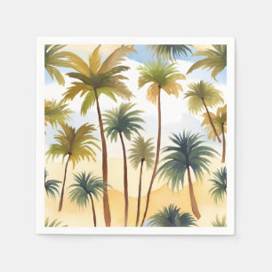 Tropical Palm Trees Beach Watercolor Painting Napkins