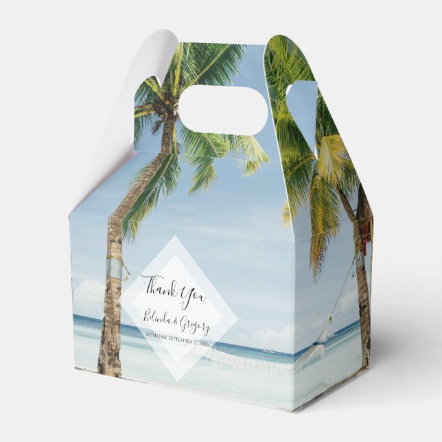 Tropical Palm Trees Beach Wedding Favor Boxes (Front Side)