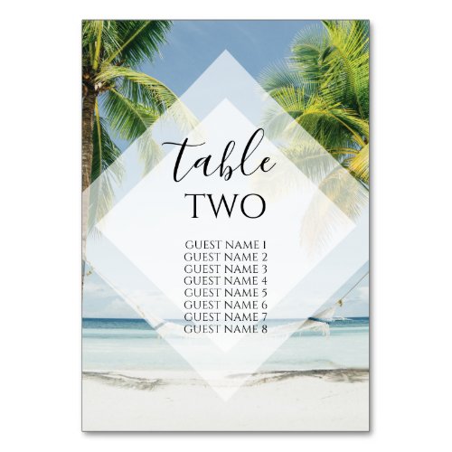 Tropical Palm Trees Beach Wedding Guest Names Table Number