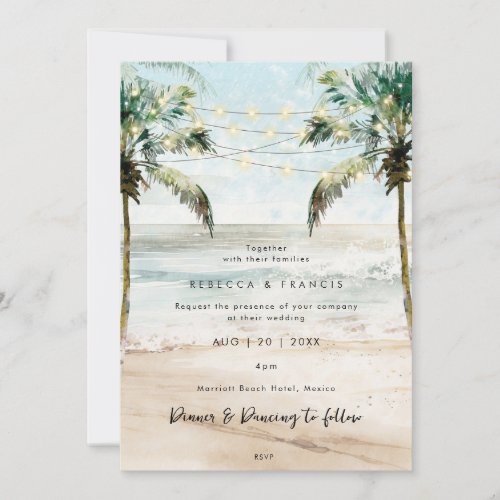 tropical palm trees beach wedding invitation