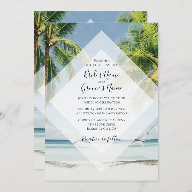 Tropical Palm Trees Beach Wedding Invitations (Front/Back)