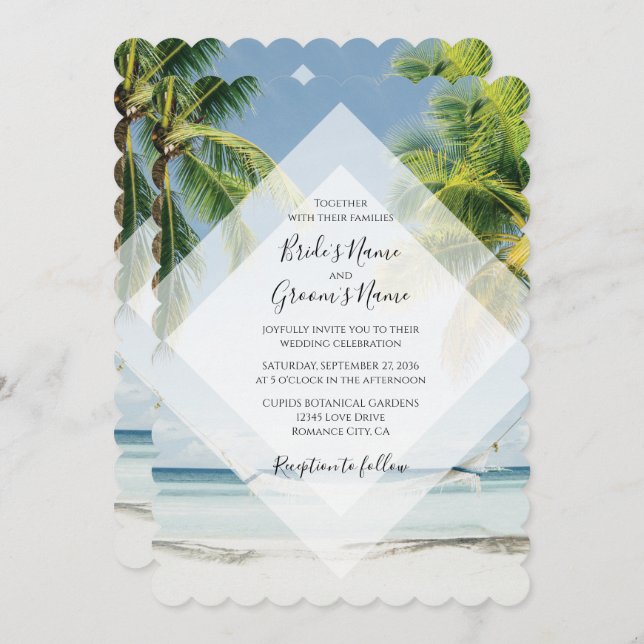 Tropical Palm Trees Beach Wedding Invitations (Front/Back)