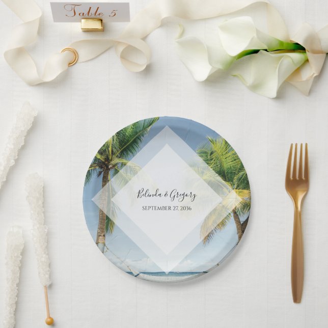 Tropical Palm Trees Beach Wedding  Paper Plates (Wedding)