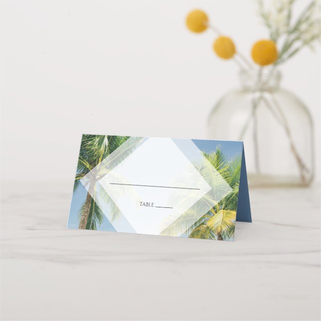 Tropical Palm Trees Beach Wedding Place Card (Front)