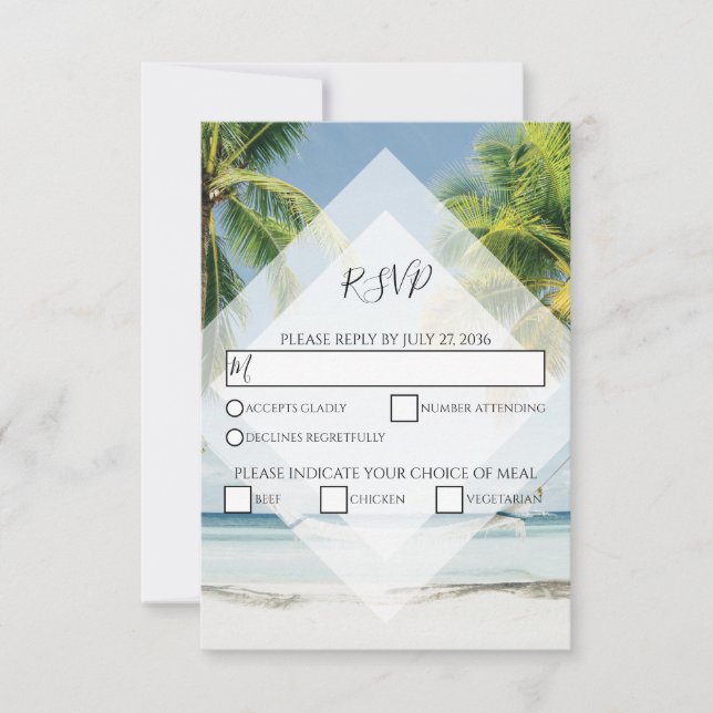 Tropical Palm Trees Beach Wedding RSVP Cards (Front)
