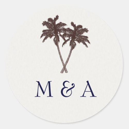 Tropical Palm Trees Beach Wedding Stationery Classic Round Sticker