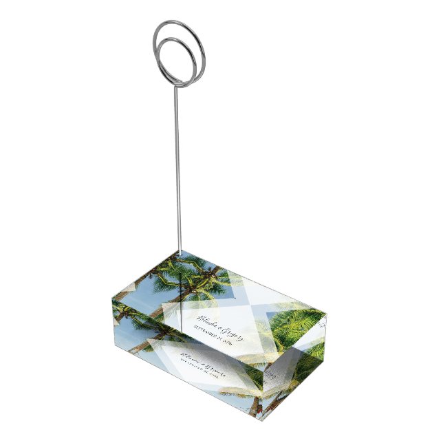 Tropical Palm Trees Beach Wedding Table Number Place Card Holder (Corner)