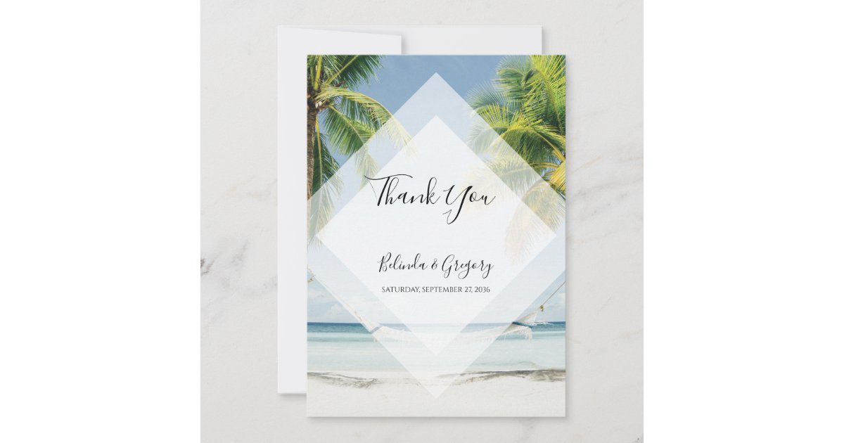Tropical Palm Trees Beach Wedding Thank You Card | Zazzle