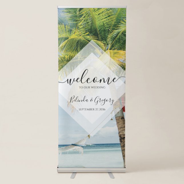 Tropical Palm Trees Beach Wedding Welcome Sign (Front)
