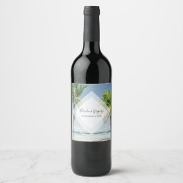Tropical Palm Trees Beach Wedding Wine Label