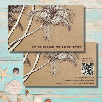 Tropical Palm Trees Beach With Qr Code Business Card by TheBeachBum at Zazzle