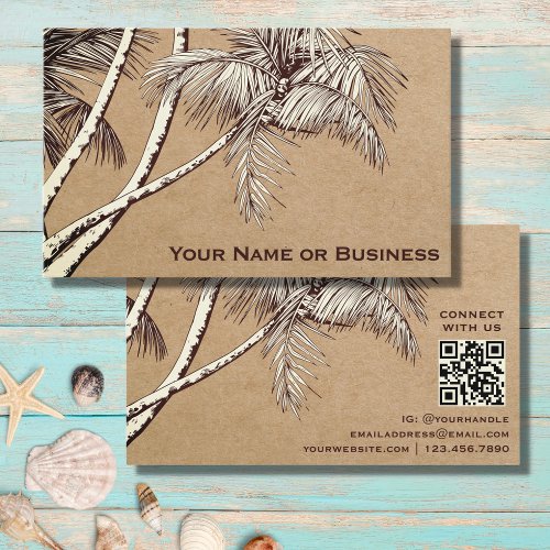 Tropical Palm Trees Beach with QR Code Business Card
