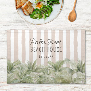 Tropical Palm Trees Beige Stripes Beach House Cloth Placemat