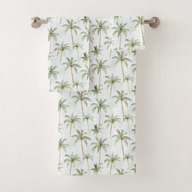 Tropical Palm Trees Birthday Bath Towel Set (Insitu)