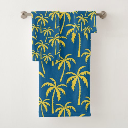 Tropical Palm Trees Blue Yellow Beach Island Bath Towel Set