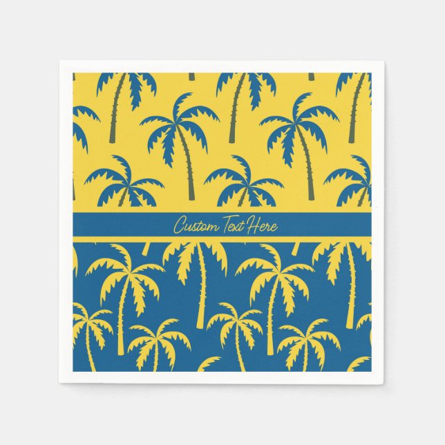 Tropical Palm Trees Blue Yellow Personalized  Napkins (Front)