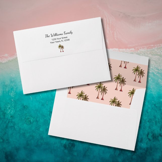 Tropical Palm Trees Blush Pink Return Address Envelope (Creator Uploaded)