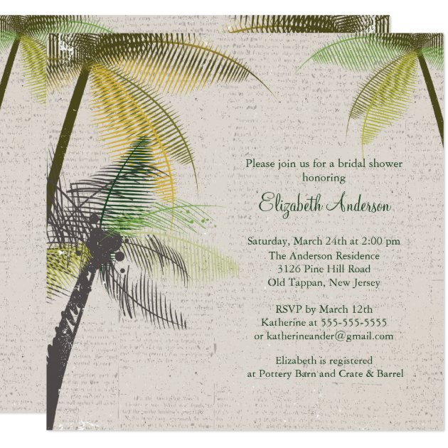 Tropical Palm Trees Bridal Shower Invitation