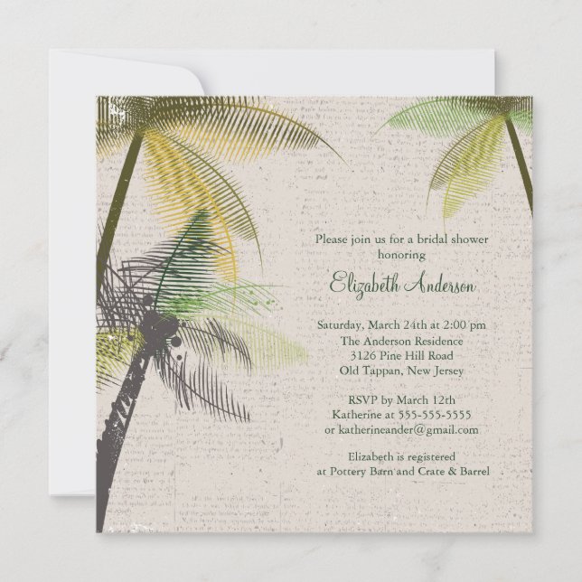 Tropical Palm Trees Bridal Shower Invitation (Front)
