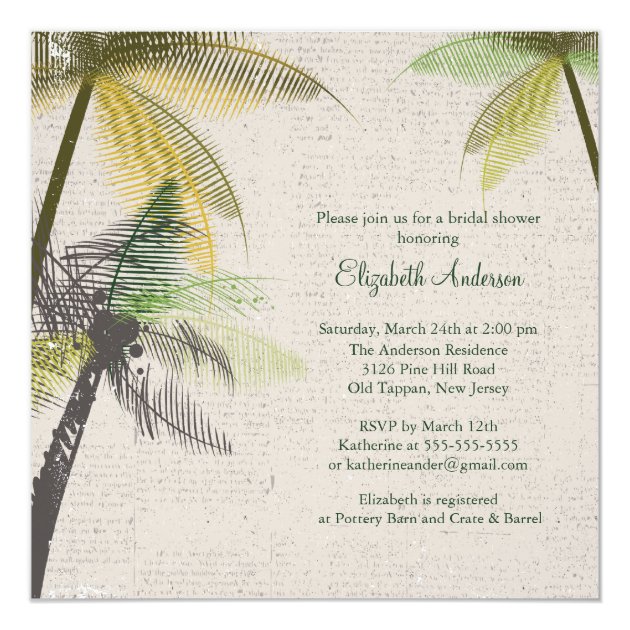 Tropical Palm Trees Bridal Shower Invitation