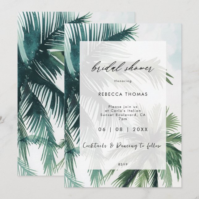 tropical palm trees bridal shower invitation (Front/Back)