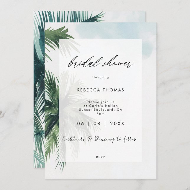 tropical palm trees bridal shower invitation (Front/Back)