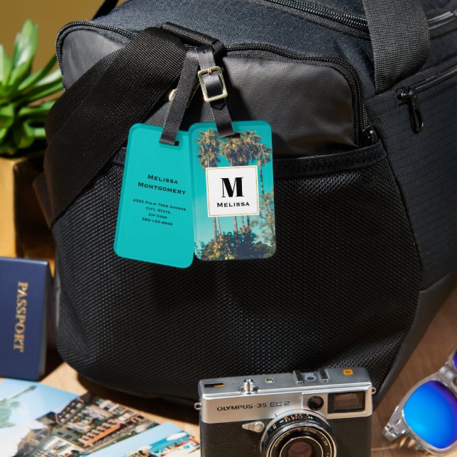 Tropical Palm Trees California Retro Luggage Tag (Front & Back)